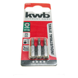 KWB Bit TT15, 25 mm, 1/4″ C 6.3, TQ 60 Steel Tamper Torx 3er Pack Bits 121615