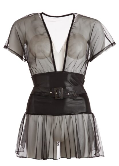 Schwarz-transparentes Kurzarm-Kleid Taille