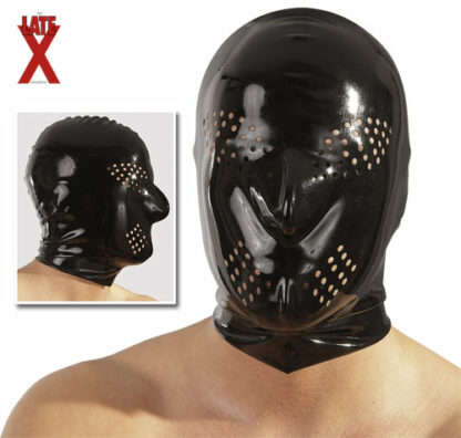 Latex Kopfmaske schwarz Perforation